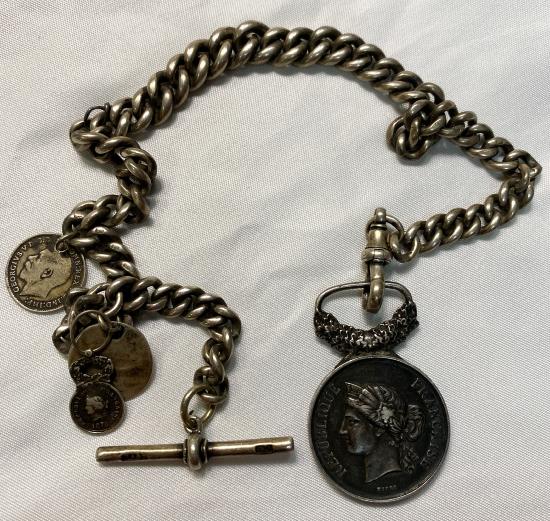 WW1 French Medal & Silver Keychain With Fobs