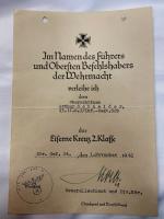 WW2 German Iron Cross 2nd Class Award Citation