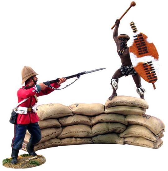 W.Britain 20030 - Breaching the Wall, British 24th Foot Firing at Attacking Zulu uDloko Regiment Warrior