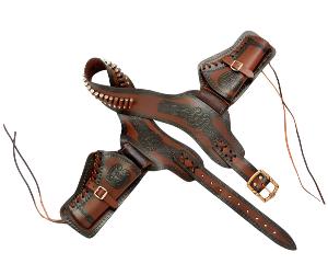 Code: G704 Replica Western Double Holster Brown Leather Cartridge Belt and 24 Bullets