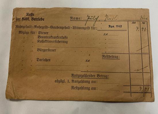 WW2 German City Business Payslip Envelope