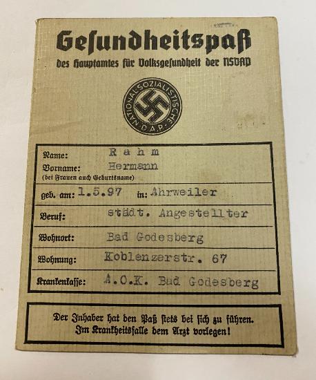 WW2 German Gesundheitspass 1939