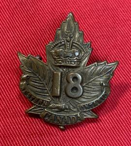 WW1 Canadian 18th Infantry Batallion Western Ontario Regiment Cap Badge