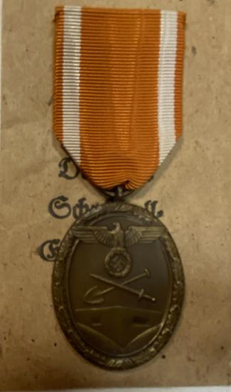 WW2 German West Wall Medal In Packet