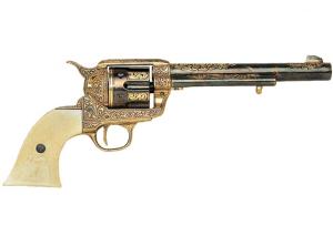 Code: G1281BL Replica Engraved 1869 Colt Pistol With Ivory Handle And Long Barrel