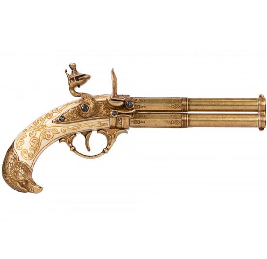 Code: G1305 Replica French 2 Barrel Revolving Ivory Flintlock Pistol