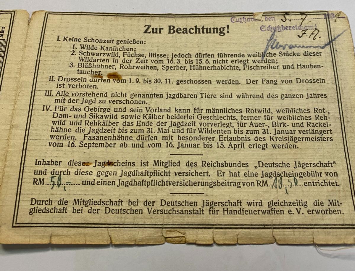 WW2 German Hunting License