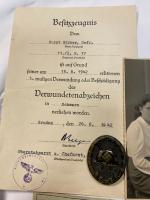 WW2 German Black Wounds Badge With Documents