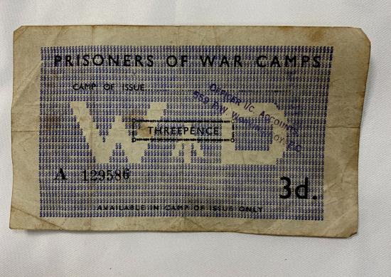 WW2 British P.O.W. Camp Threepence Note 