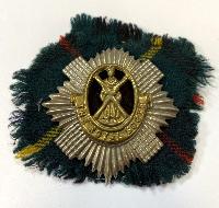 WW2 British Royal Scots Cap Badge With Tartan Backing Cloth