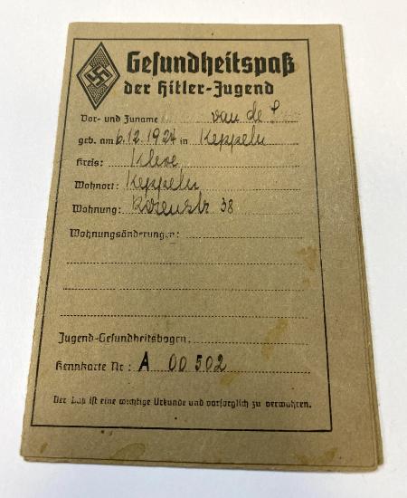 WW2 German Hitlerjugend Gehundheitspass